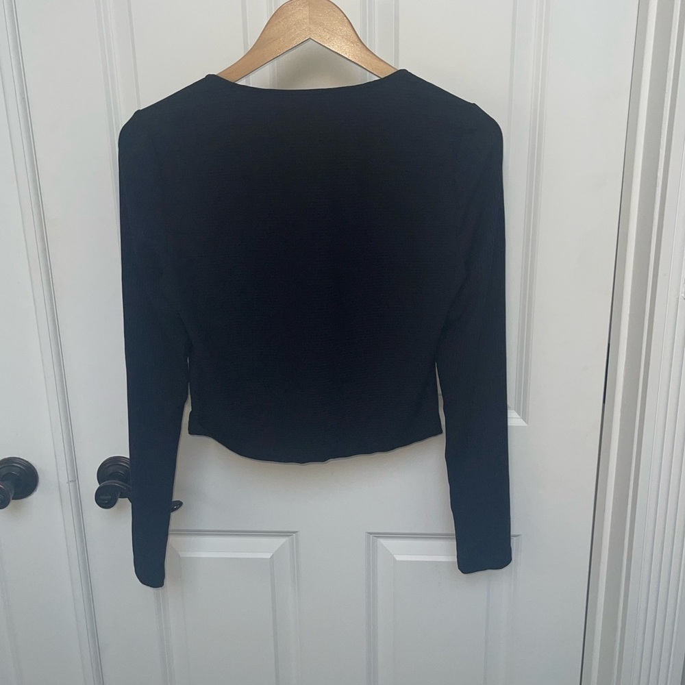 NEW Jonathan Simkhai {$225} Women's Black Ribbed Bustier Long-Sleeve Crop Top Lg - Picture 10 of 11